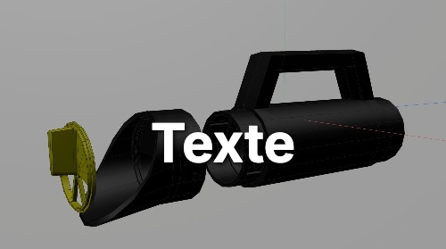 Rendu 3D d'un modèle CAO d'un dispositif modulaire noir et jaune, décomposé en trois parties (corps principal avec poignée, section intermédiaire, embout), illustrant le prototypage virtuel et l'ingénierie produit.